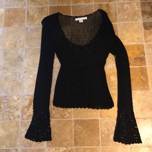 Black crochet long sleeve top